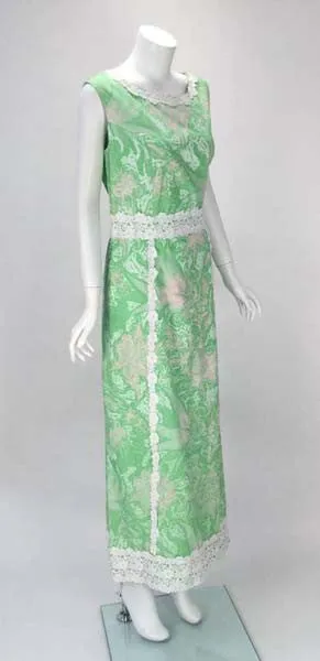 1960s Multi-Color Cotton Floral Print Maxi by Shifts International of Miami