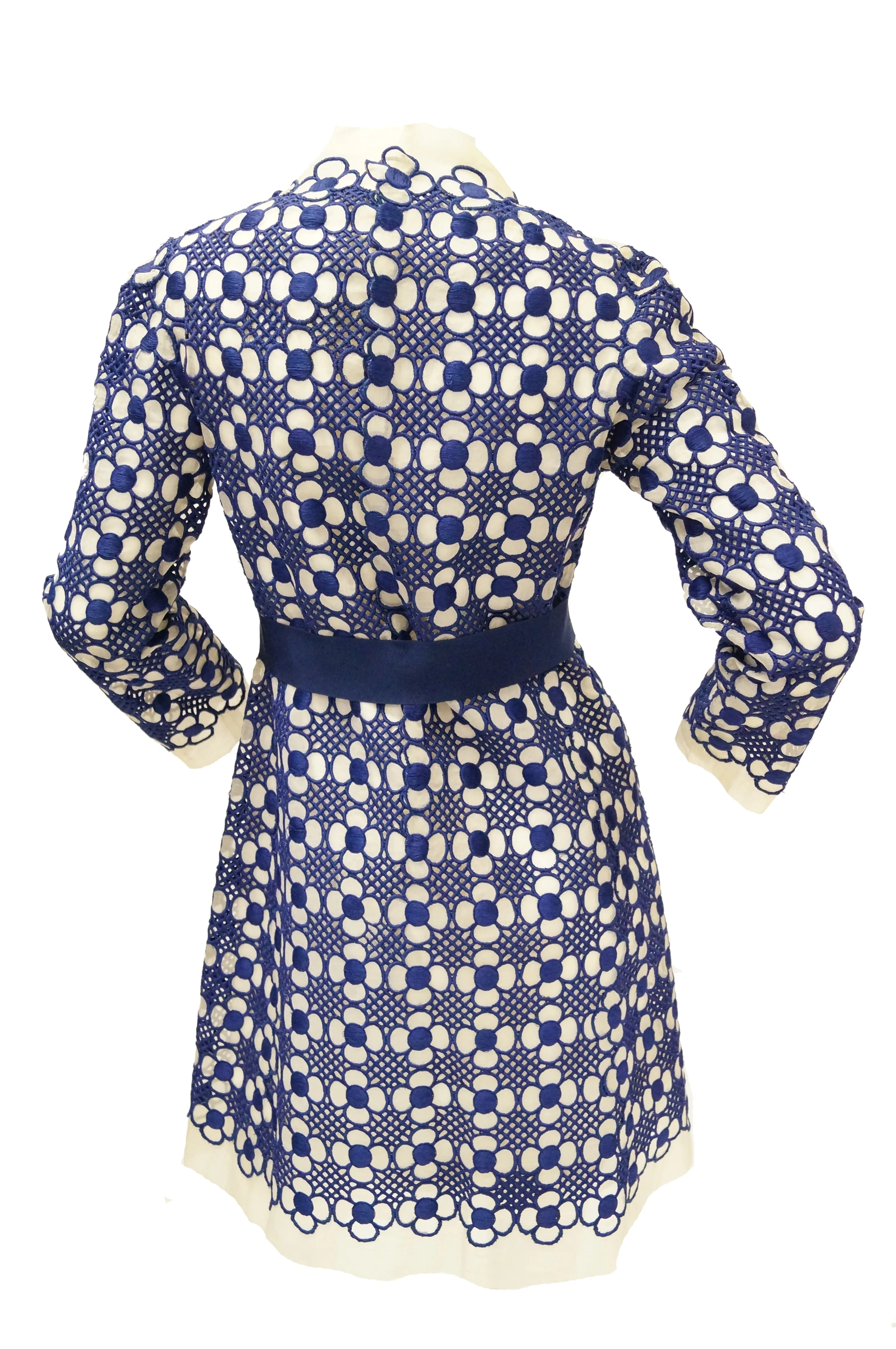 1968 Christian Dior Haute Couture Floral Lattice Lace Mod Dress Original Design