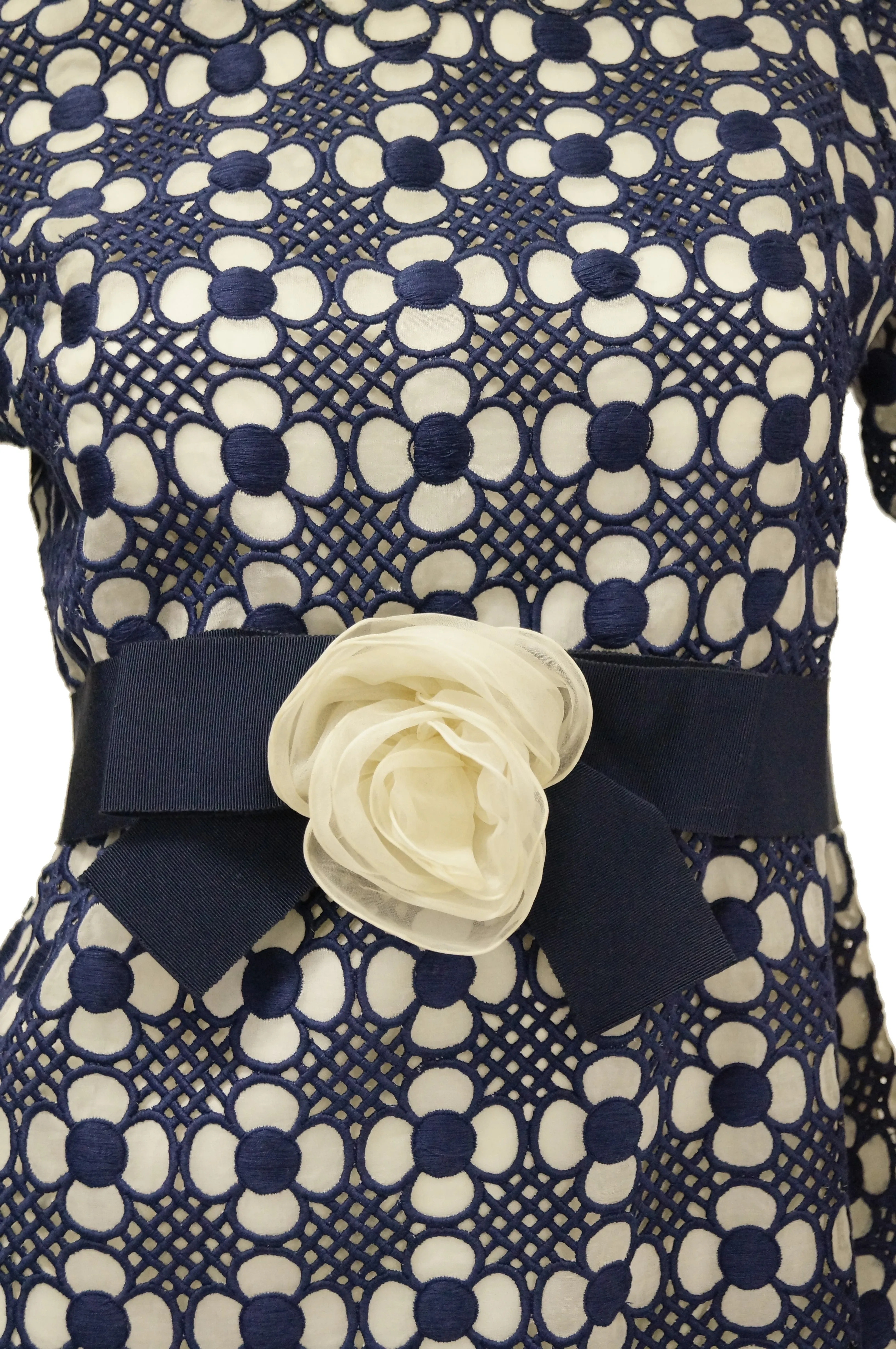 1968 Christian Dior Haute Couture Floral Lattice Lace Mod Dress Original Design