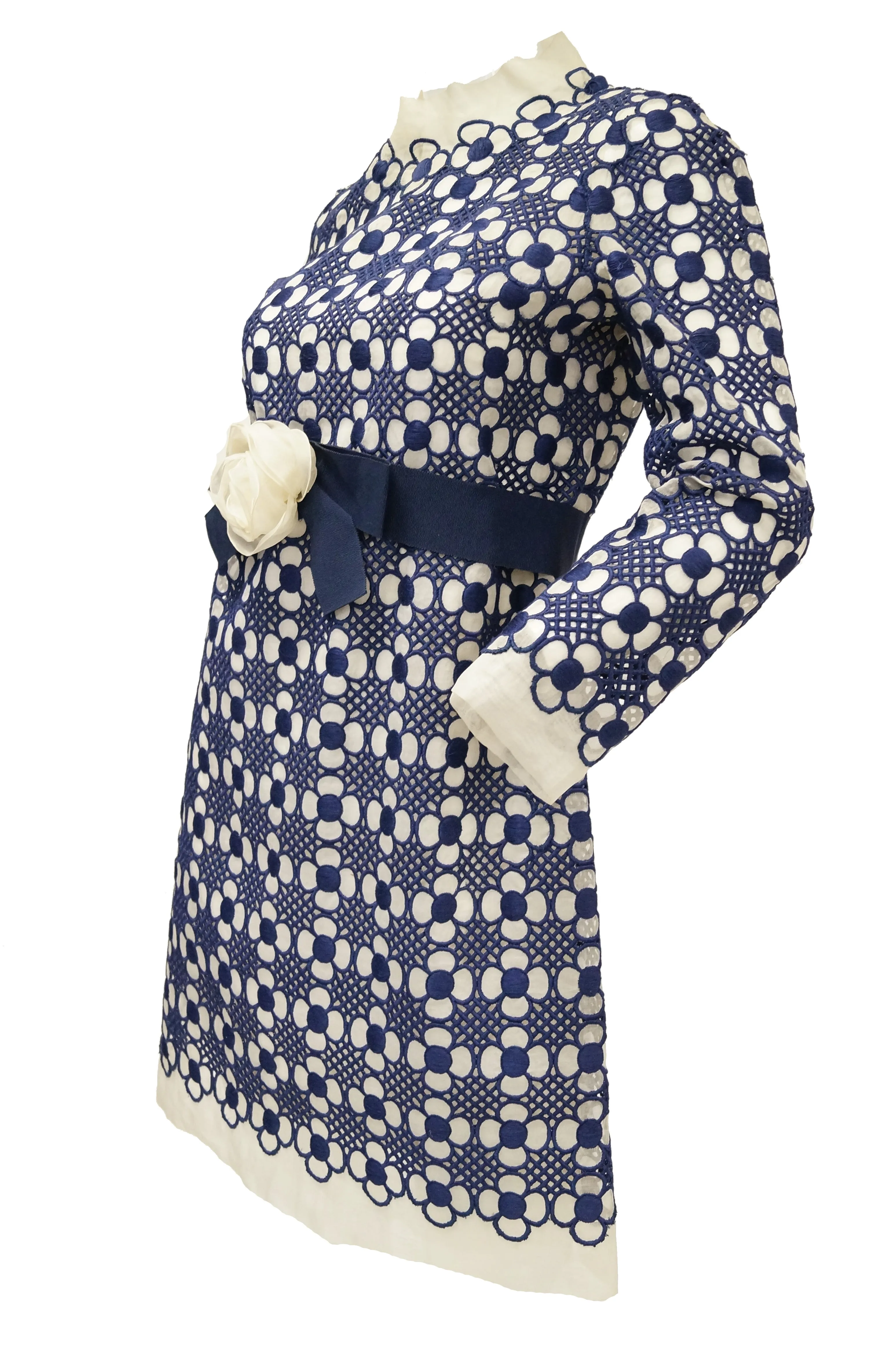 1968 Christian Dior Haute Couture Floral Lattice Lace Mod Dress Original Design