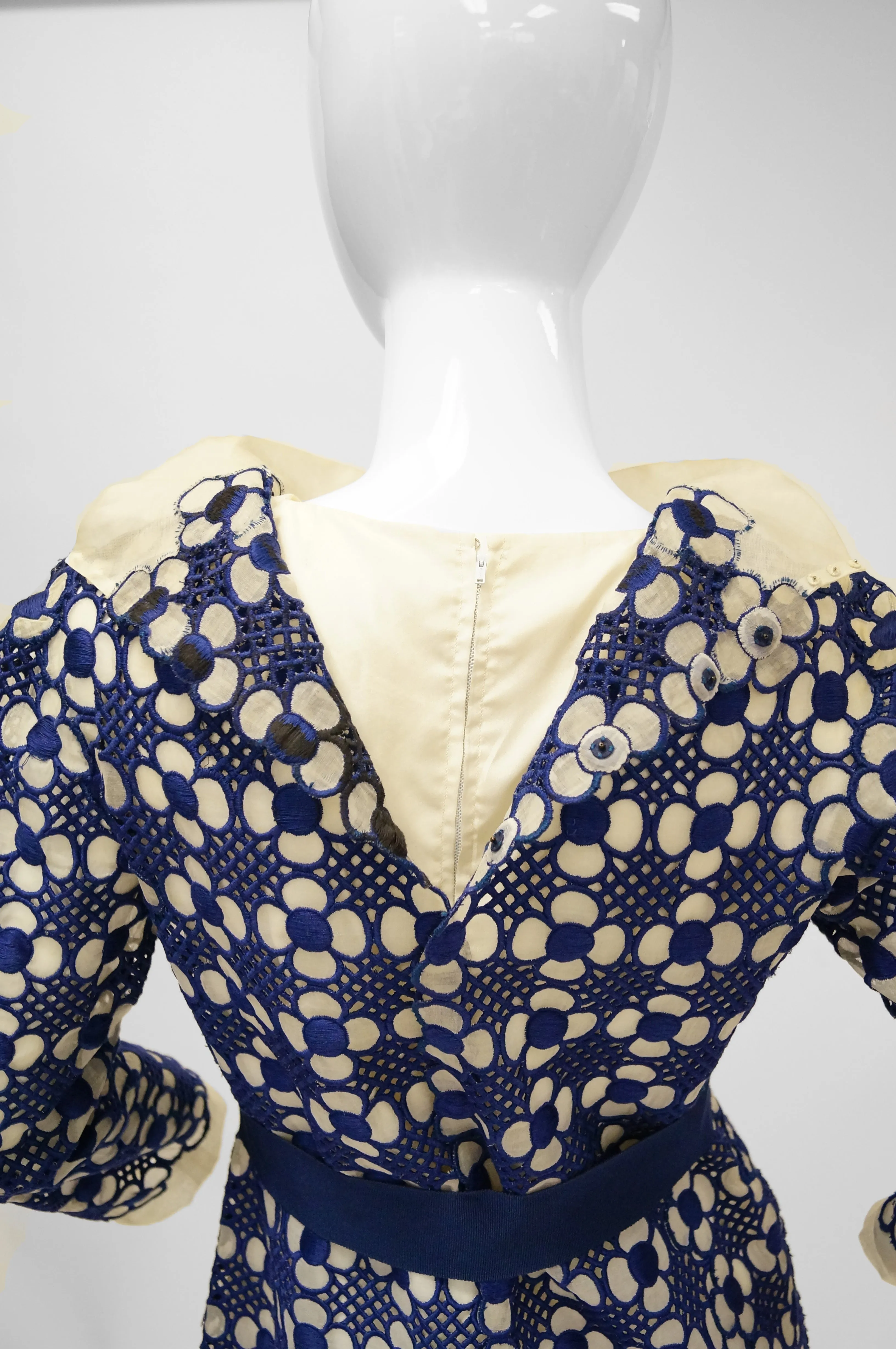 1968 Christian Dior Haute Couture Floral Lattice Lace Mod Dress Original Design