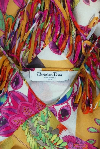 2005 Christian Dior by John Galliano Colorful Floral Silk Bias-Cut Dress