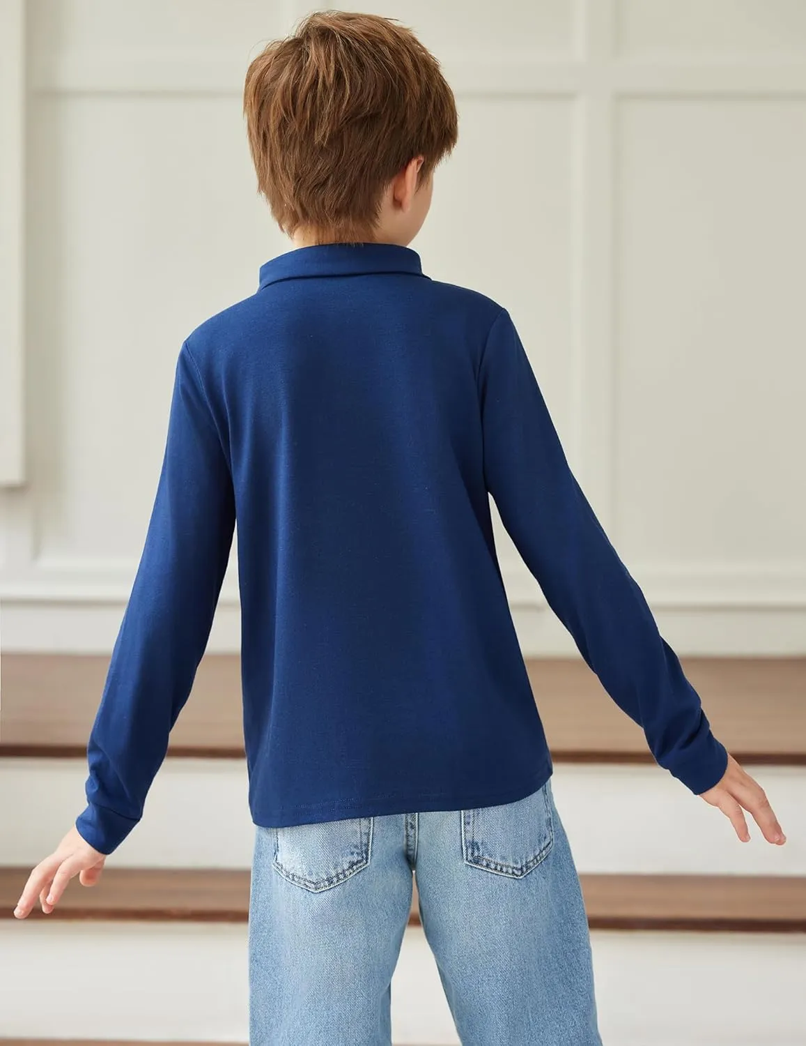 Arshiner Boy's Long Sleeve Plaid Trim Polo Shirt School Uniform Shirt with Pocket for 4-12 Years