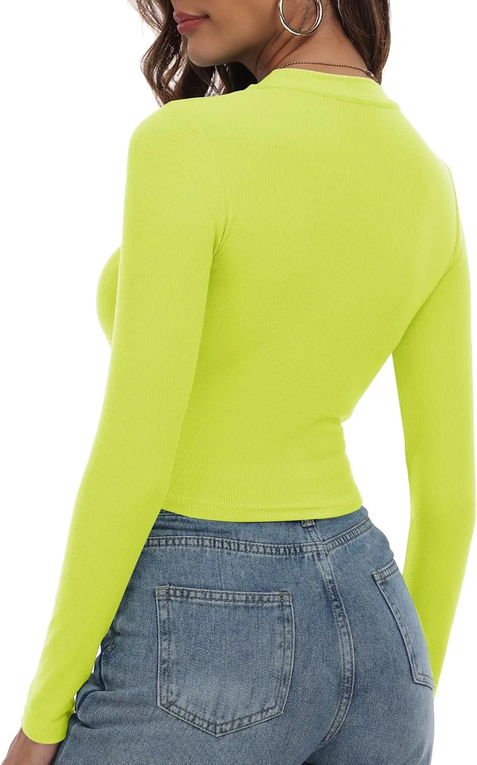 Artfish Women's Round Neck Long Sleeve Knit Ribbed Fitted Crop Top Casual Basic Shirts