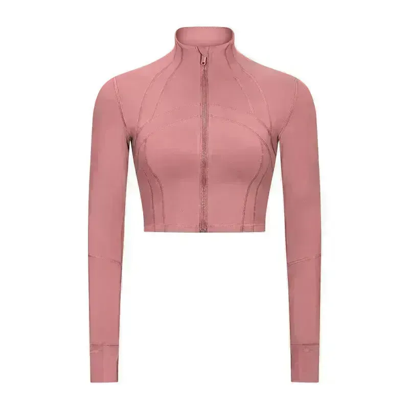 Autumn And Winter New Elastic Slim-fit High neck Zip Up Yoga crop top