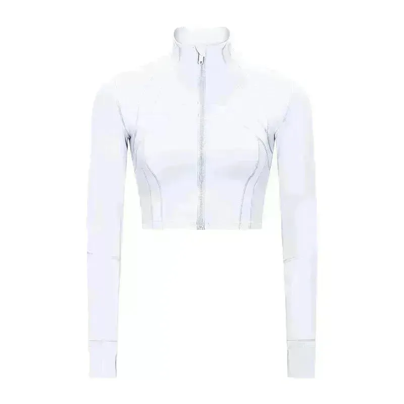 Autumn And Winter New Elastic Slim-fit High neck Zip Up Yoga crop top