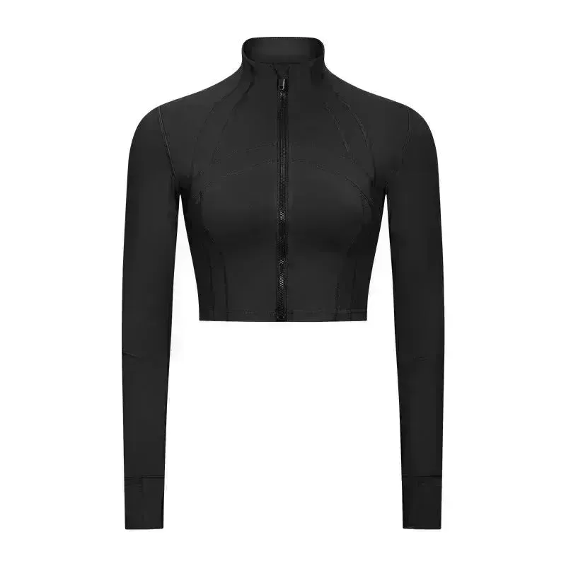 Autumn And Winter New Elastic Slim-fit High neck Zip Up Yoga crop top