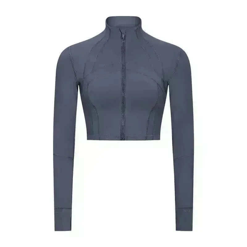 Autumn And Winter New Elastic Slim-fit High neck Zip Up Yoga crop top