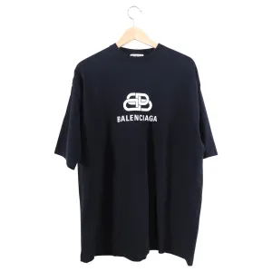 Balenciaga Black Tee with White Interlocking BB Logo - S / M / L