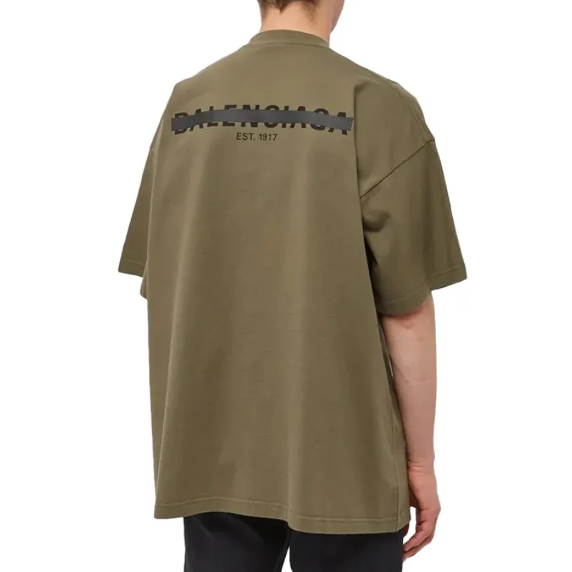 Balenciaga Strike 1917 Oversized Medium Fit Tee Khaki Olive