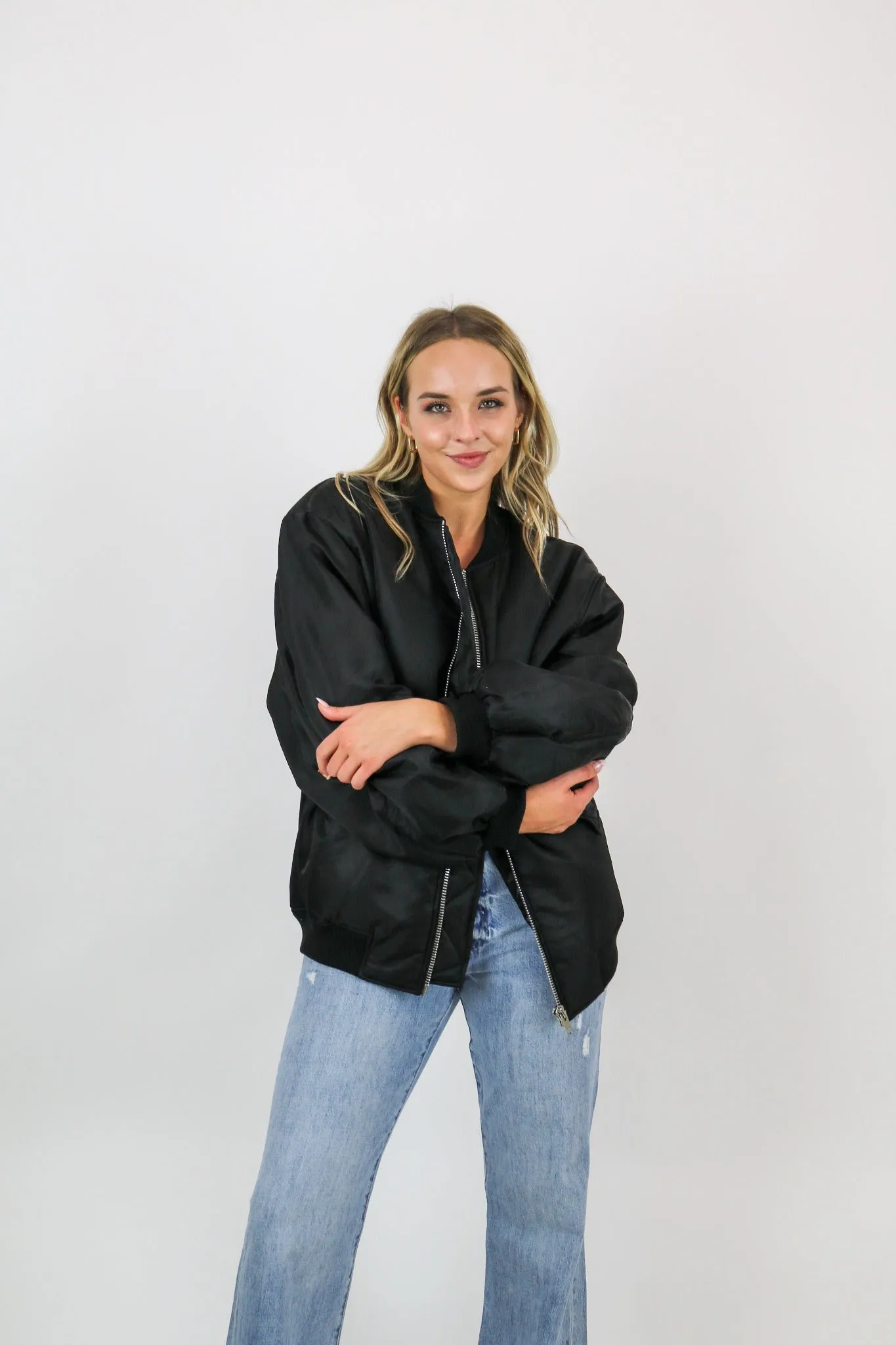 Bella Oversized Bomber Jacket | Black