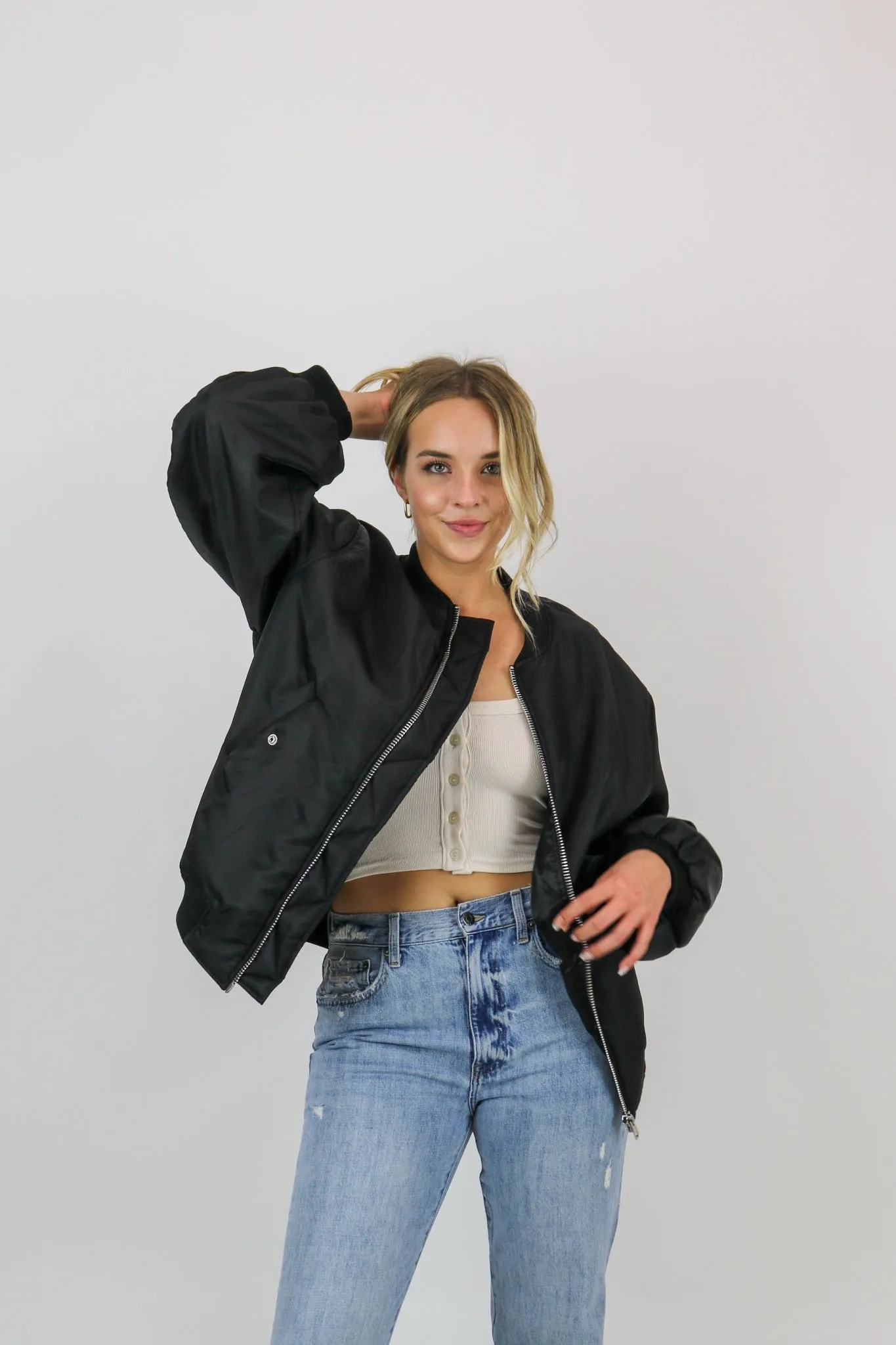 Bella Oversized Bomber Jacket | Black