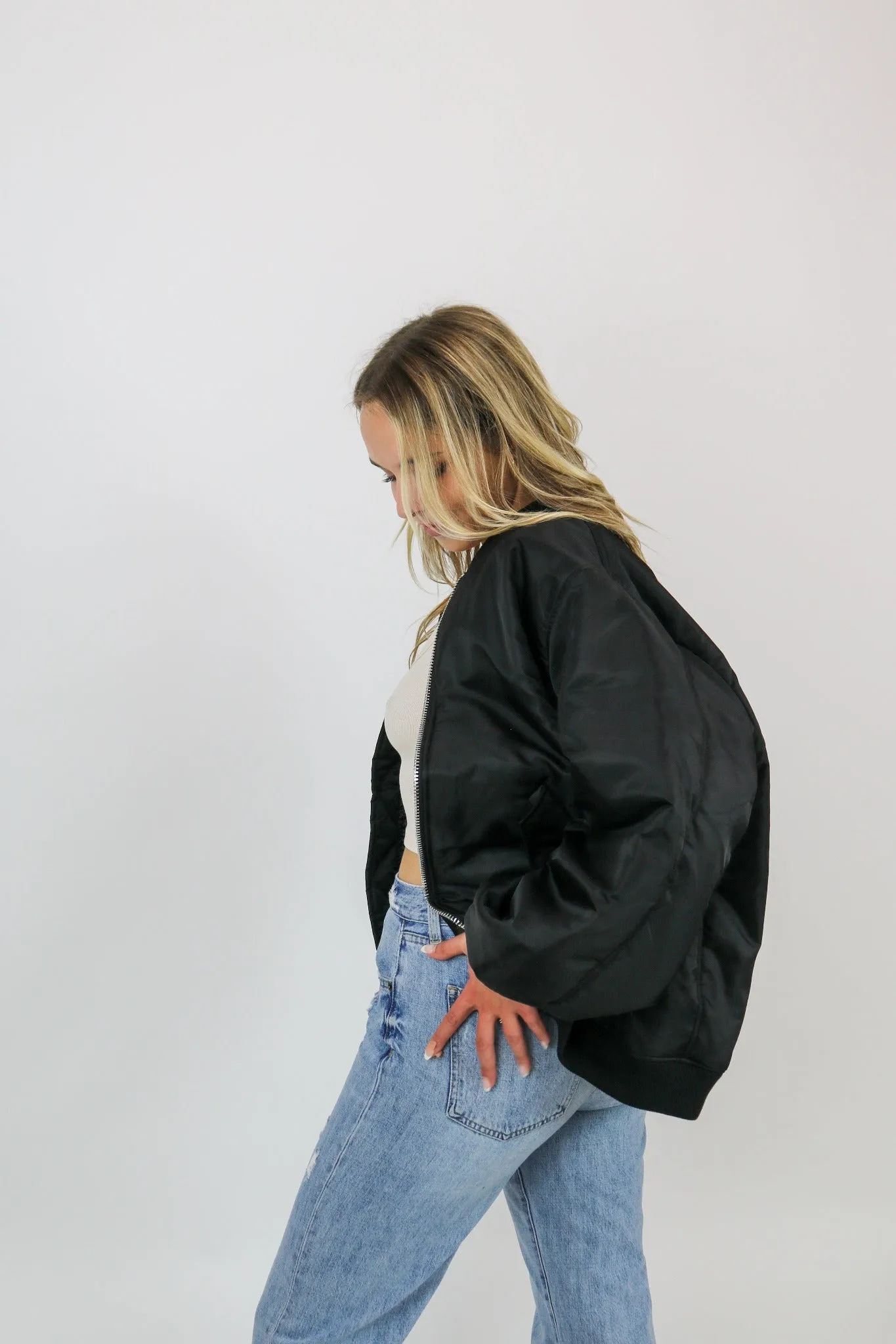 Bella Oversized Bomber Jacket | Black