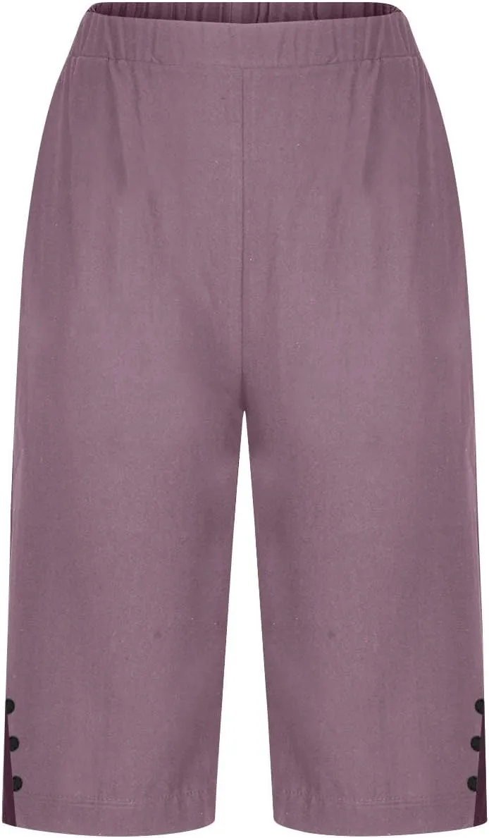 Bermuda Shorts for Women,Knee Length Linen Capri Pants High Waisted Comfy Casual Plus Size Capris 2025
