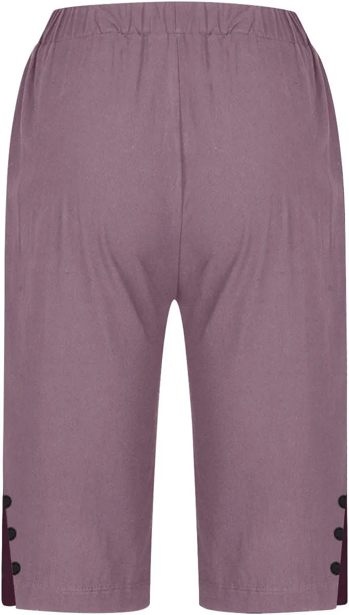 Bermuda Shorts for Women,Knee Length Linen Capri Pants High Waisted Comfy Casual Plus Size Capris 2025
