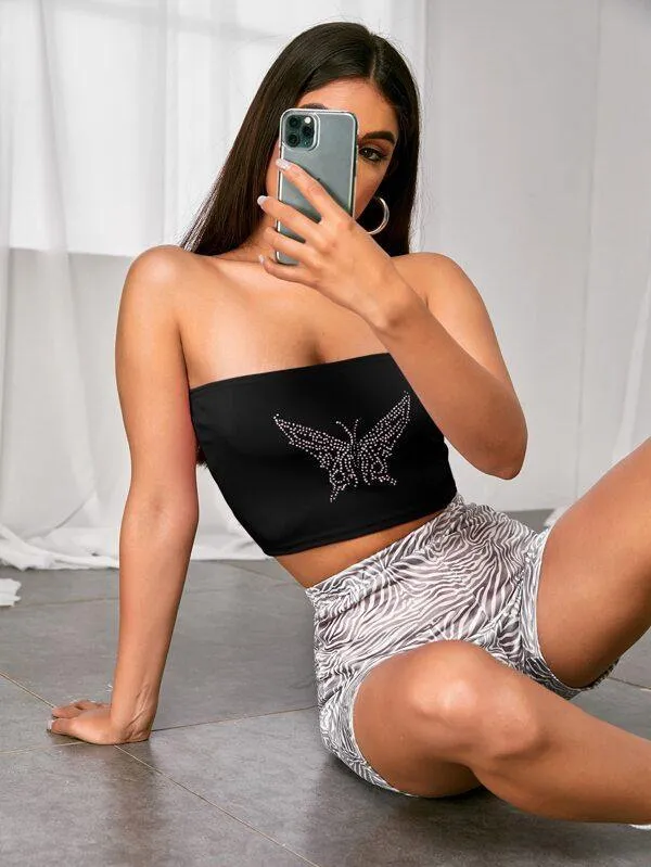 Butterfly Print Crop Tube Top