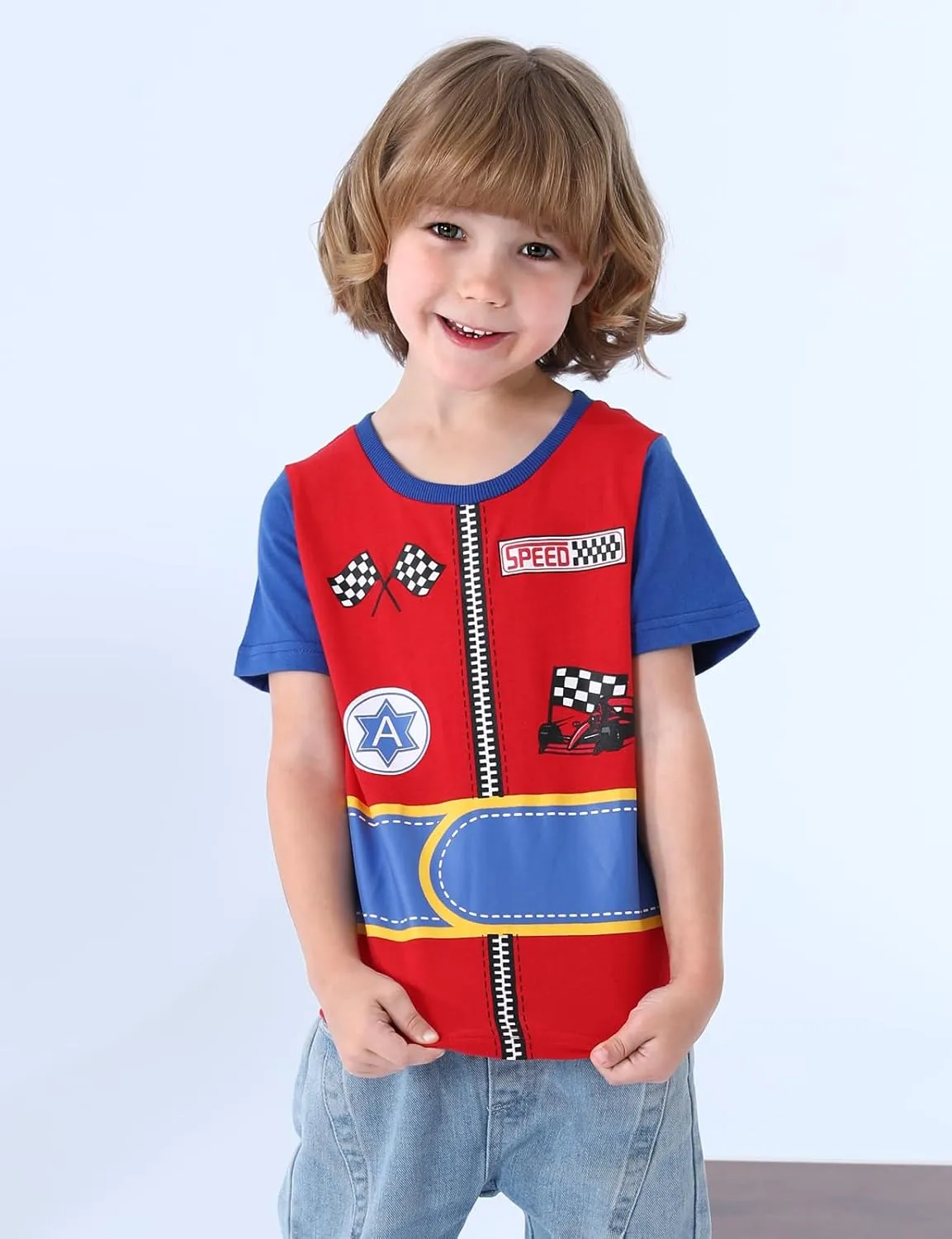 COSLAND Boys and Toddlers' Cotton Print Short Sleeve T-Shirt, Novelty Crew Neck Tee, 2T-Large