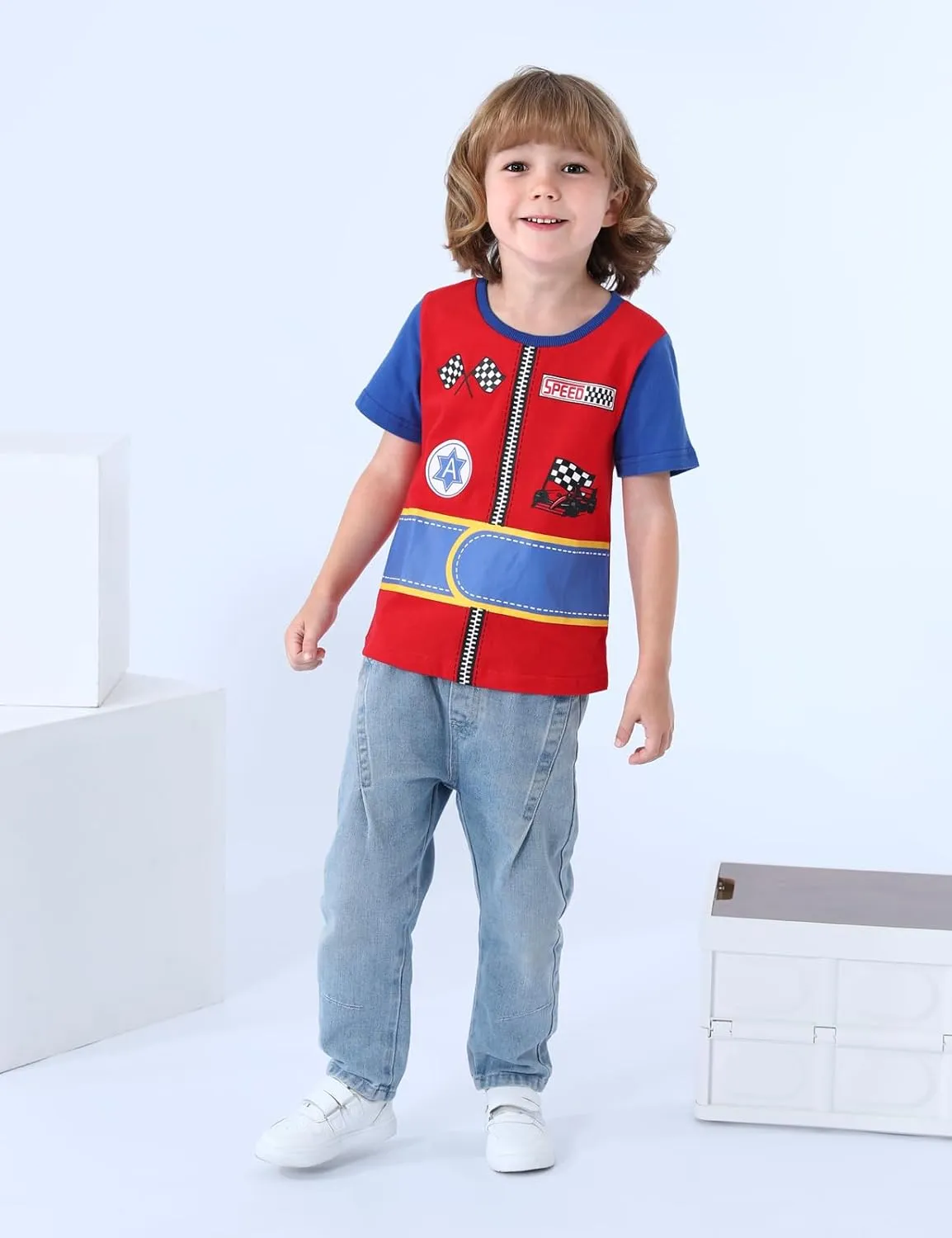 COSLAND Boys and Toddlers' Cotton Print Short Sleeve T-Shirt, Novelty Crew Neck Tee, 2T-Large