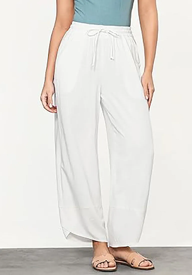 Cream White Women's Wide Leg Drawstring Harem Loose Permeable Palazzo Pant