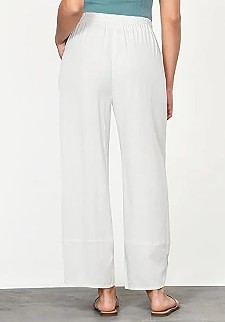 Cream White Women's Wide Leg Drawstring Harem Loose Permeable Palazzo Pant