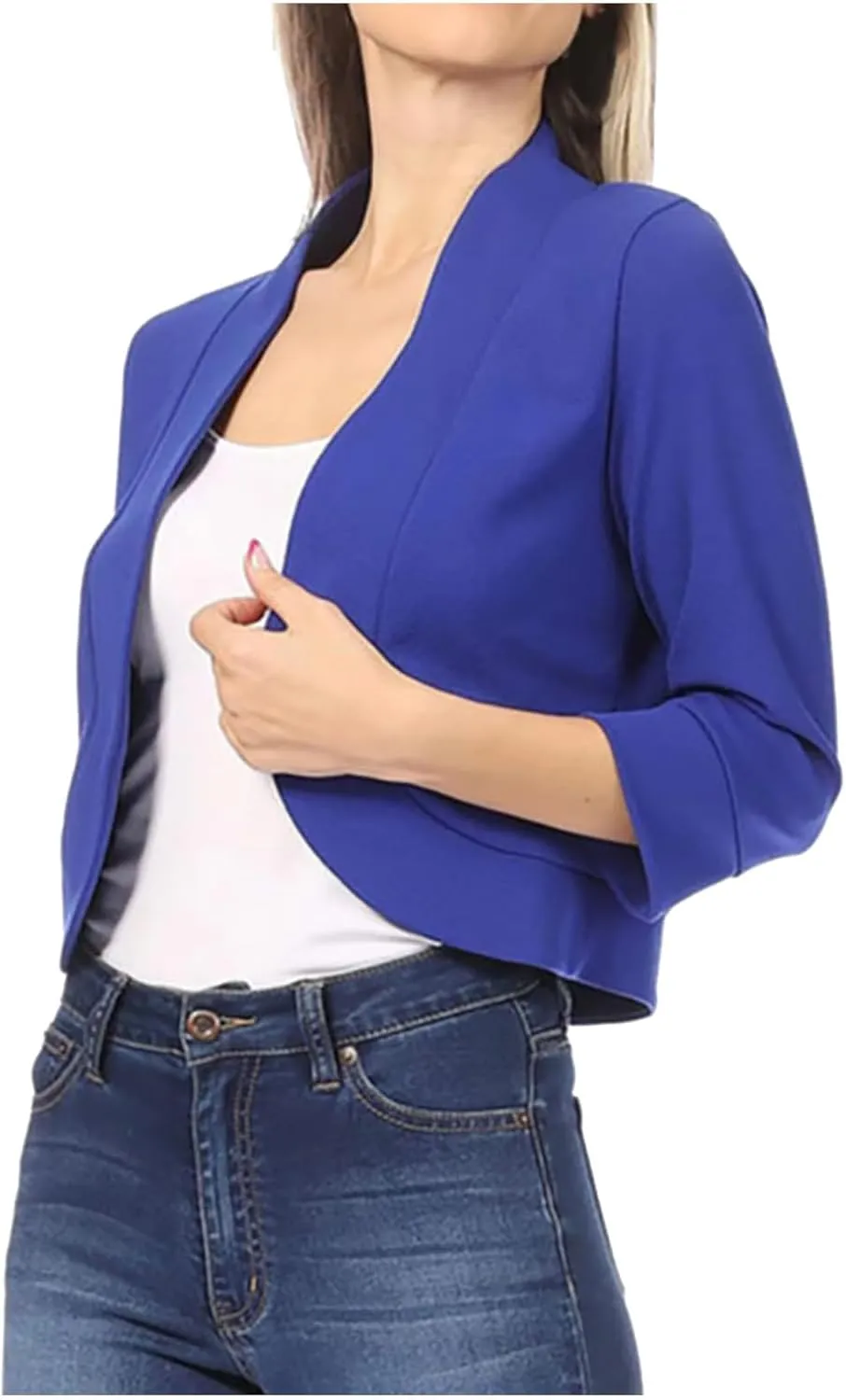 Cropped Blazer for Womens Open Front Work Office Cardigan Suit 3/4 Sleeve Solid Jacket Shrug Casual Business Blazers