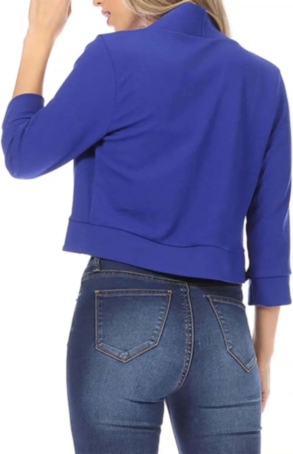 Cropped Blazer for Womens Open Front Work Office Cardigan Suit 3/4 Sleeve Solid Jacket Shrug Casual Business Blazers