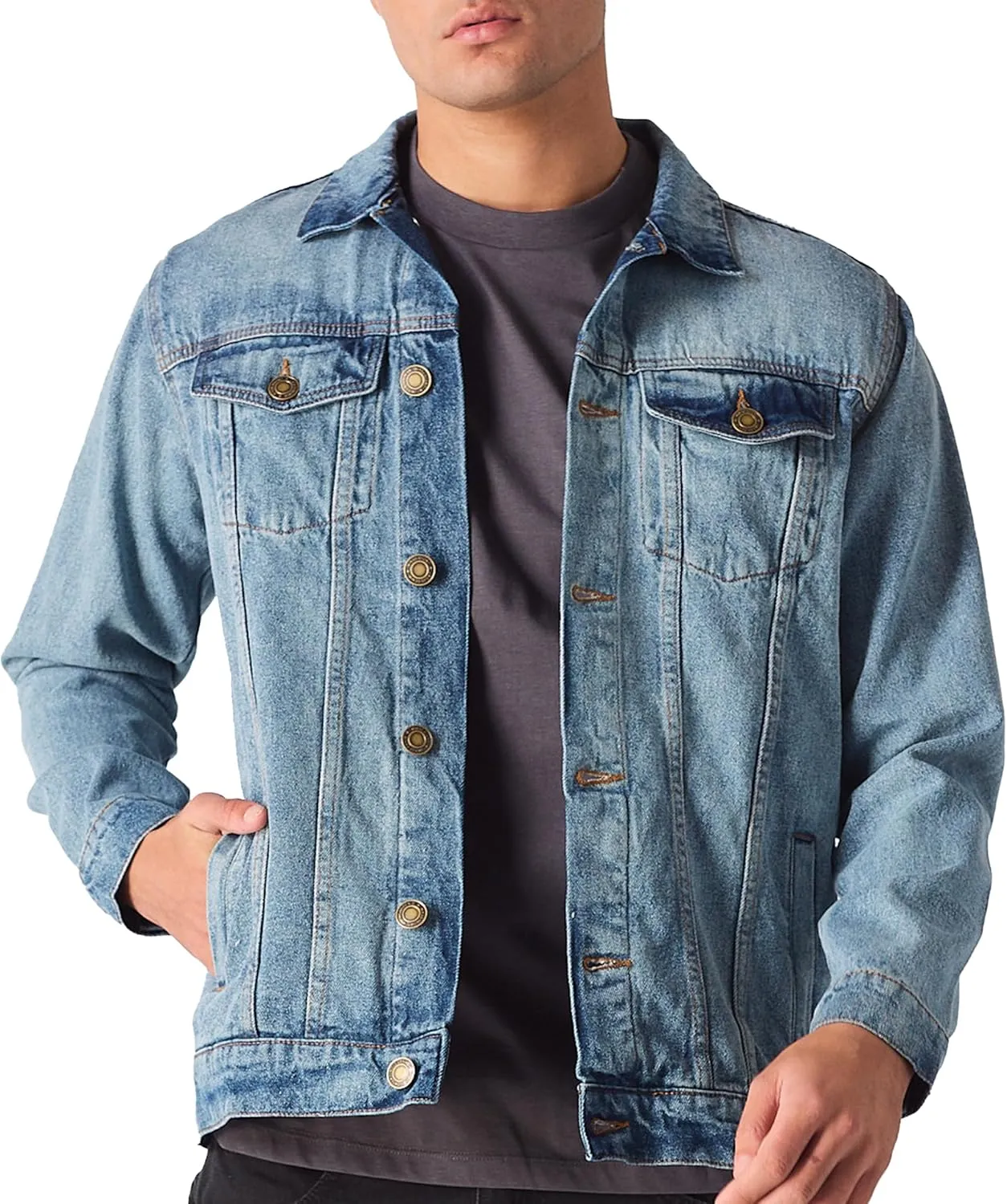 Denim Jacket Men - Casual Vintage Regular Fit Button Down Trucker Style  Mens Jean Jackets Stylish Everyday Outerwear