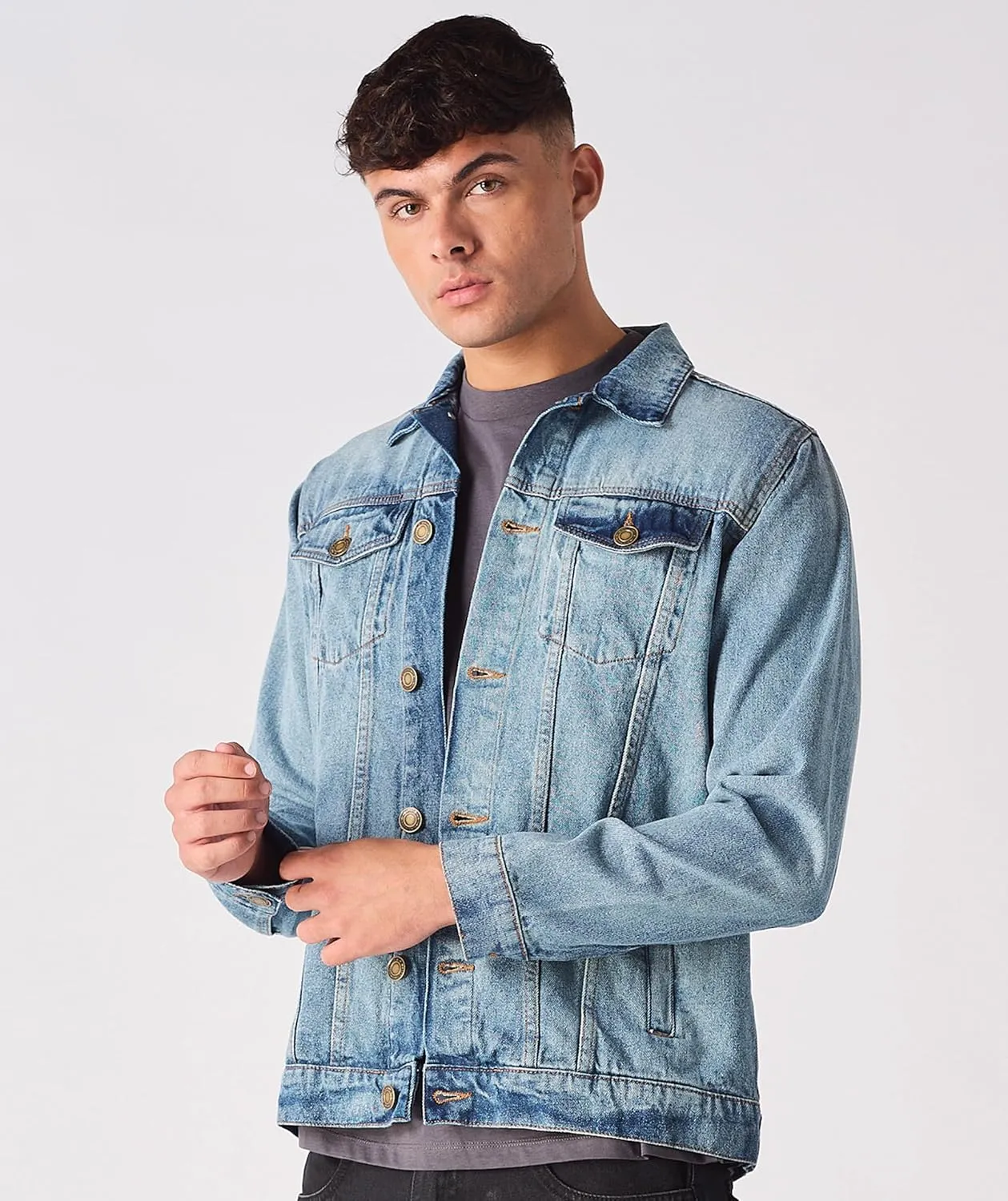 Denim Jacket Men - Casual Vintage Regular Fit Button Down Trucker Style  Mens Jean Jackets Stylish Everyday Outerwear