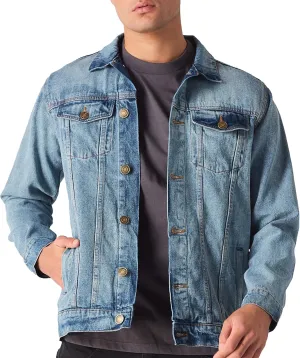 Denim Jacket Men - Casual Vintage Regular Fit Button Down Trucker Style  Mens Jean Jackets Stylish Everyday Outerwear