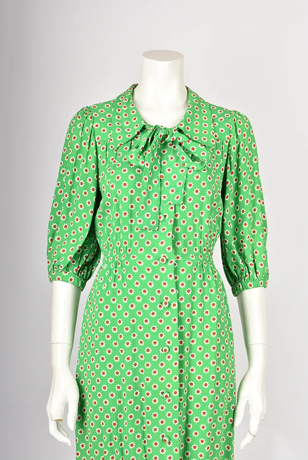 DIORLING BY CHRISTIAN DIOR GREEN FLORAL DRESS