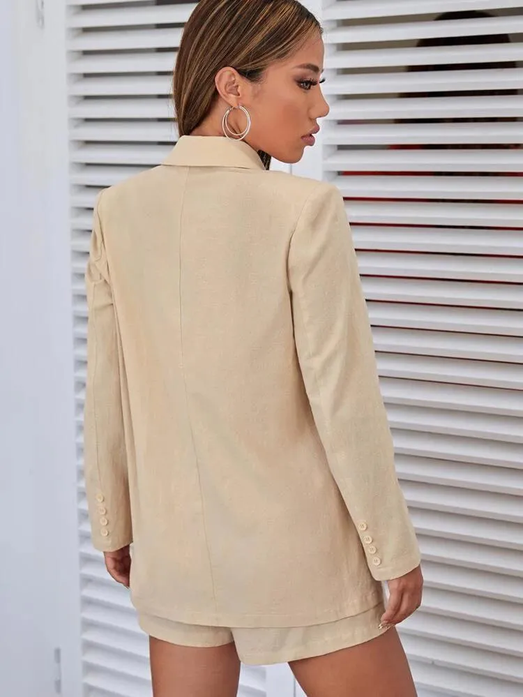 Double Button Blazer & Waist Tie Front Shorts