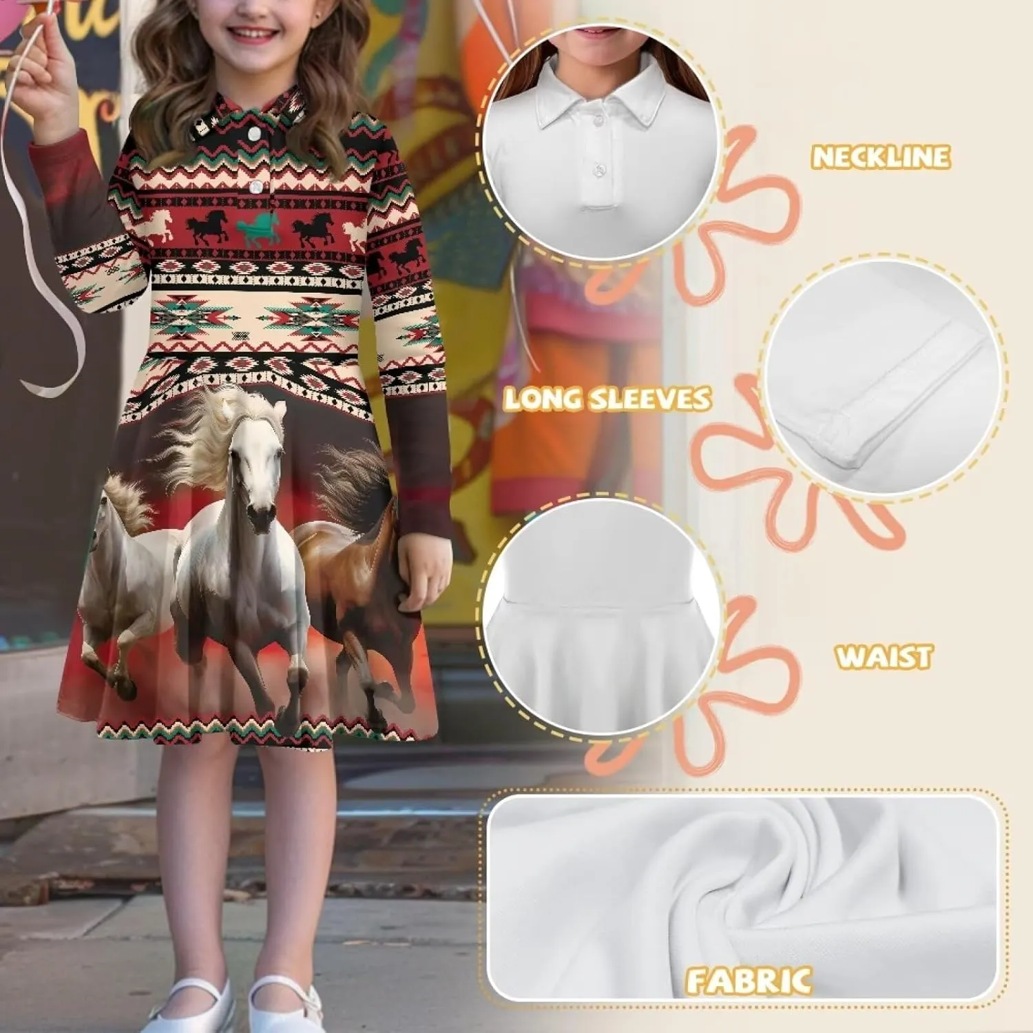 Dress for Girl 3-14T Fall Long Sleeve Clothes A Line Swing Twirly Skater Tunic Dresses Kids Back to School Outfits