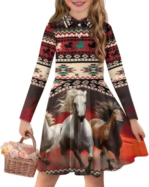 Dress for Girl 3-14T Fall Long Sleeve Clothes A Line Swing Twirly Skater Tunic Dresses Kids Back to School Outfits