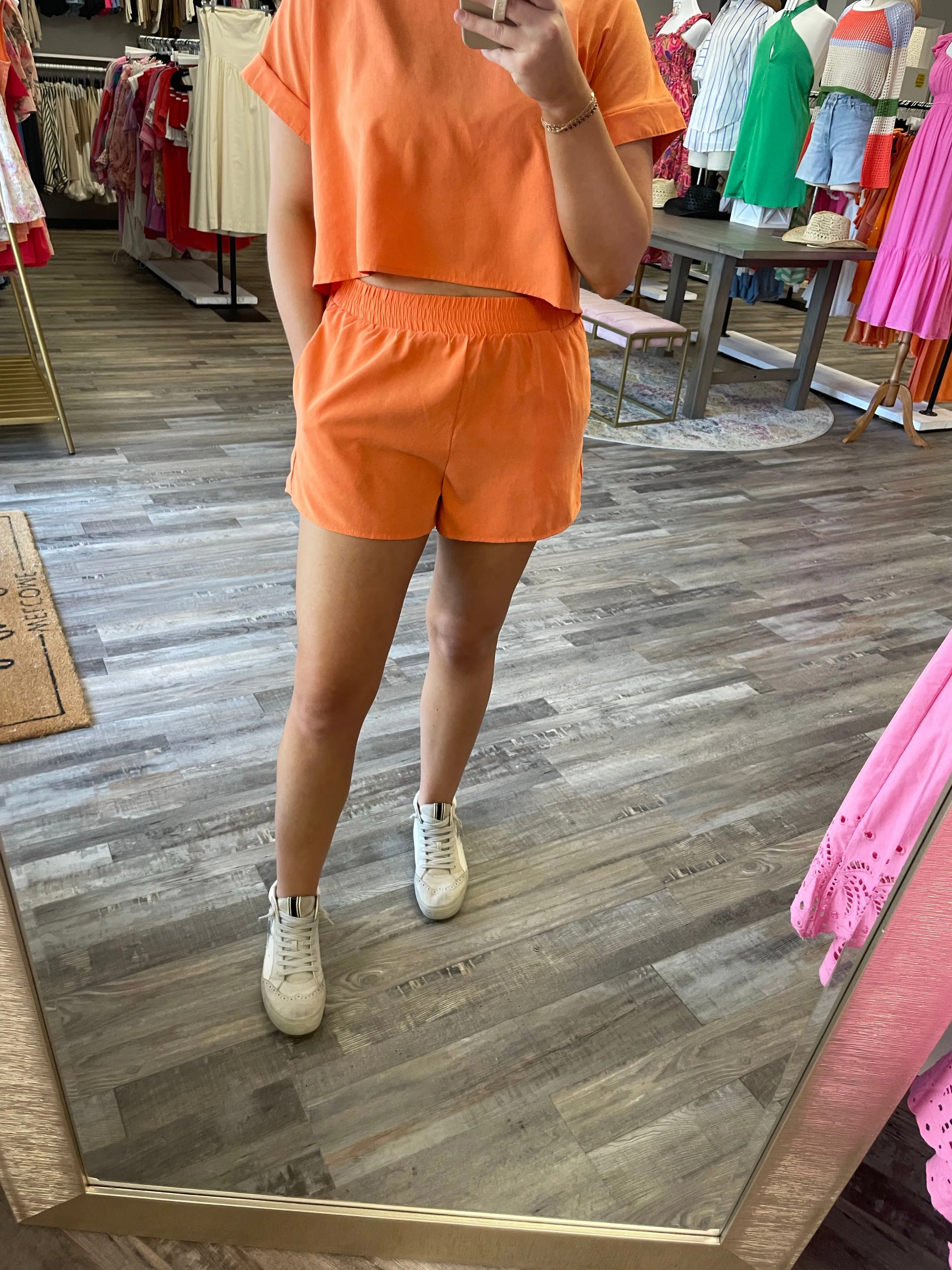 Elastic Waist Shorts - Sunkist