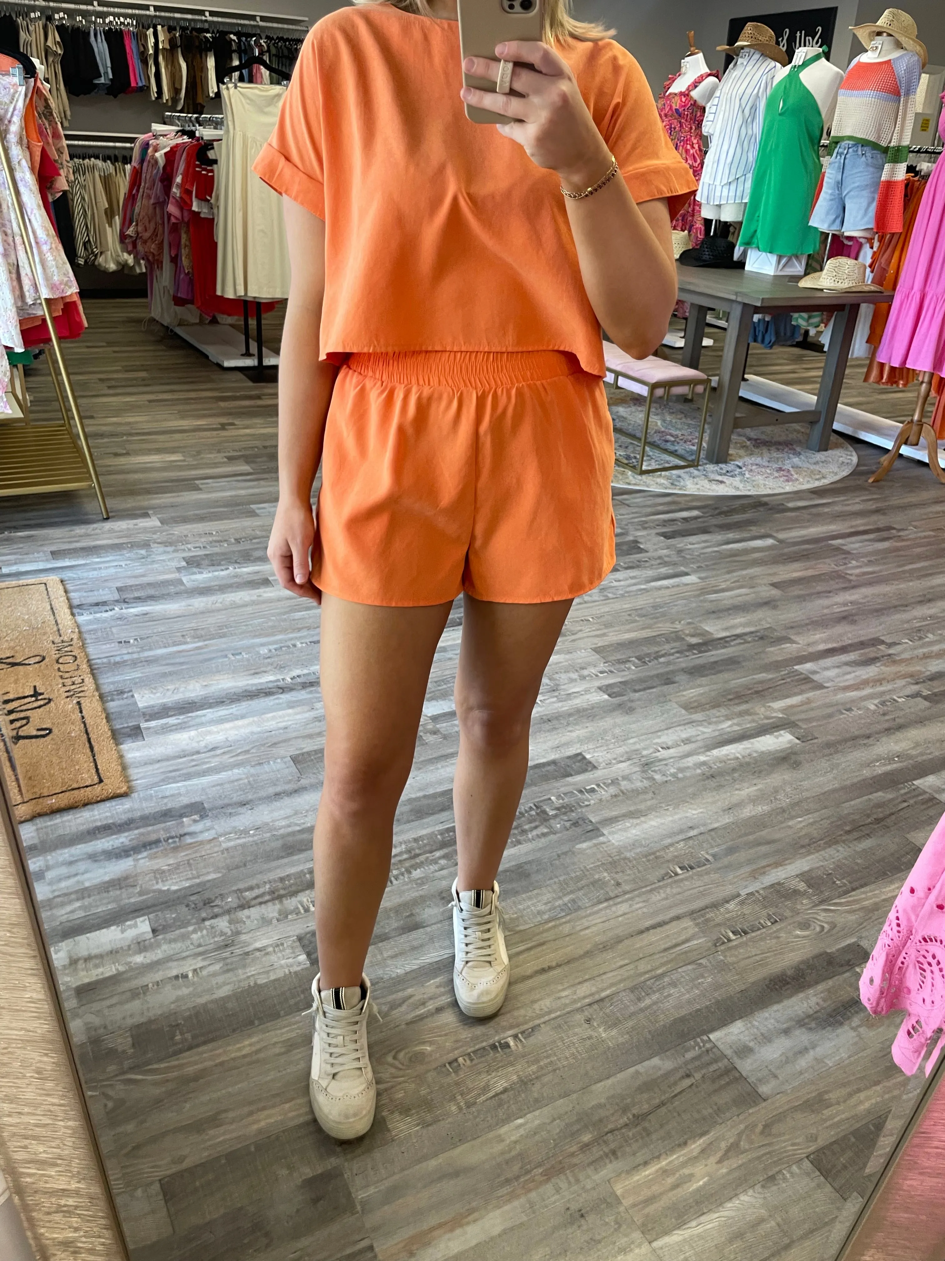 Elastic Waist Shorts - Sunkist