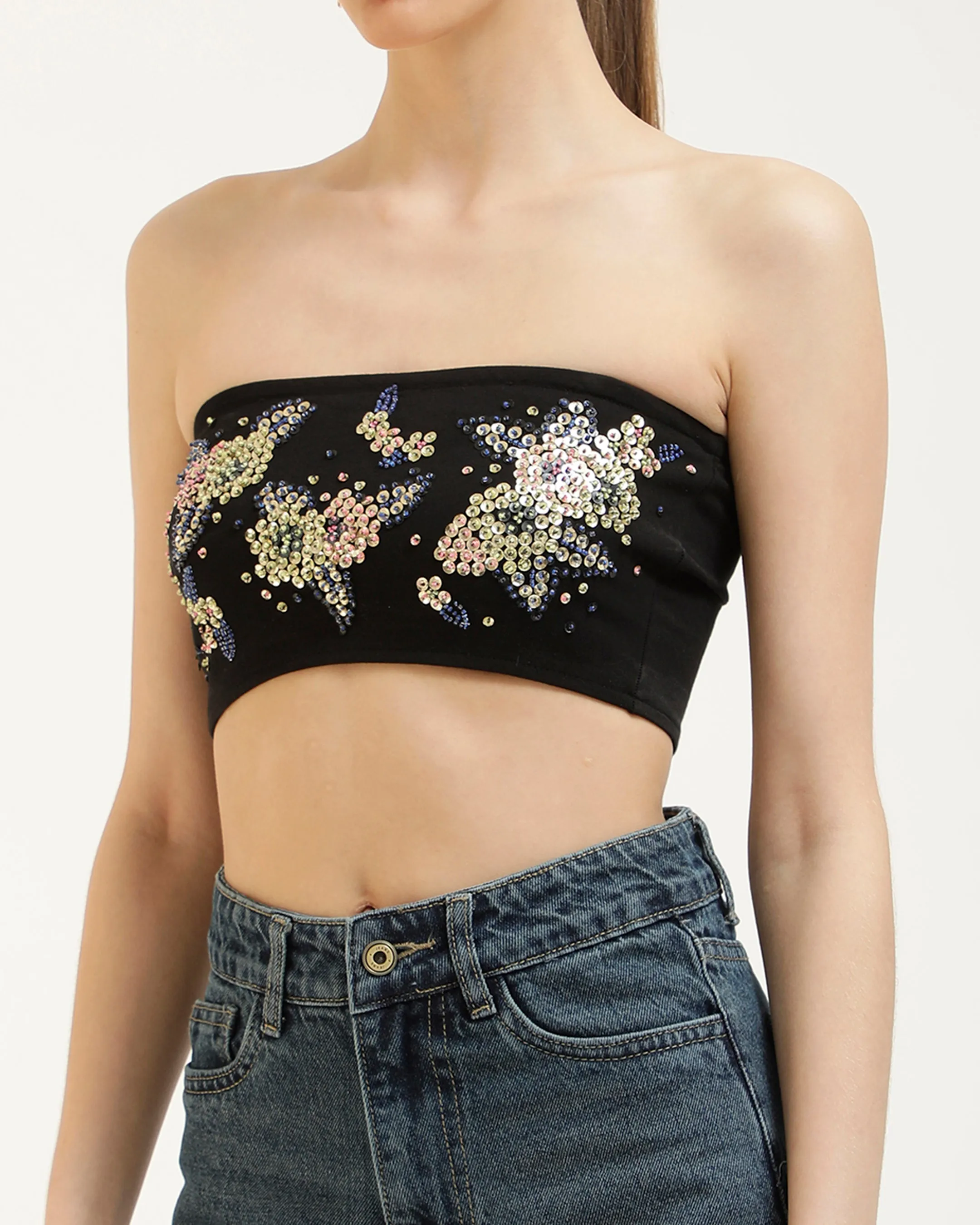 EMBROIDERED BANDEAU TOP