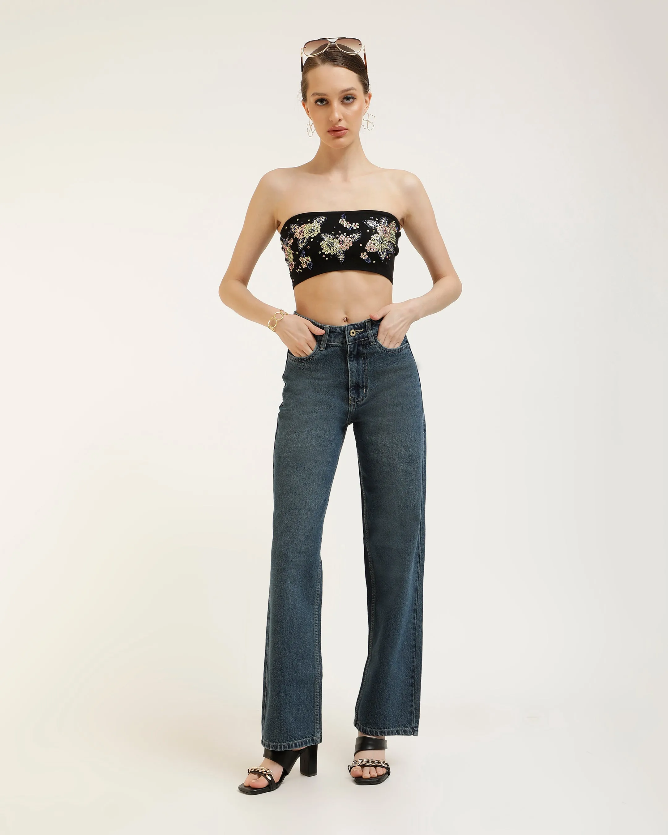 EMBROIDERED BANDEAU TOP