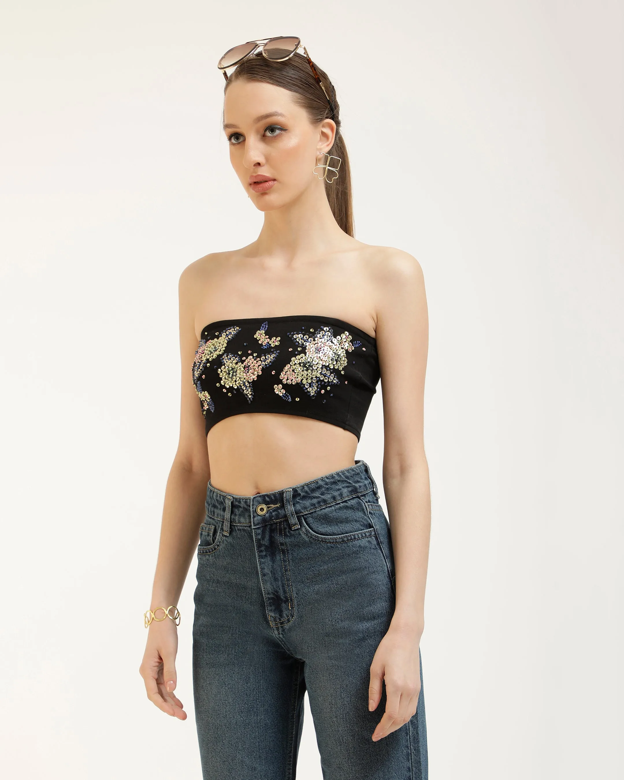 EMBROIDERED BANDEAU TOP