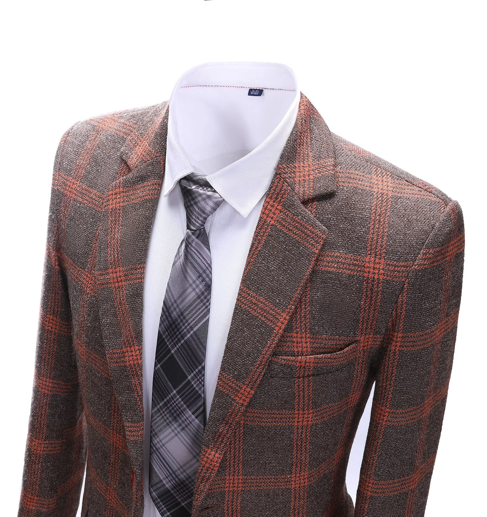 Formal Men's Burgundy Plaid Notch Lapel Blazer