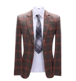 Formal Men's Burgundy Plaid Notch Lapel Blazer