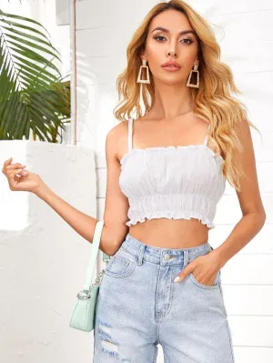 Frill Trim Ruched Cami Crop Top