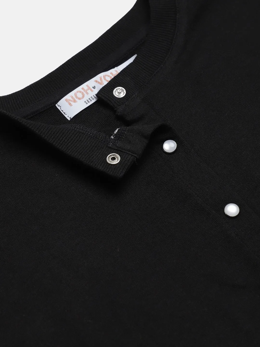 Girls Black Terry Front Button Boxy Top