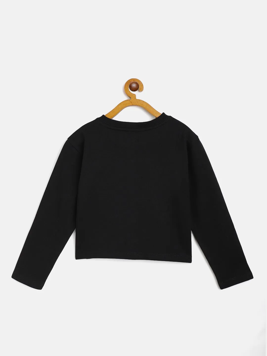 Girls Black Terry Front Button Boxy Top