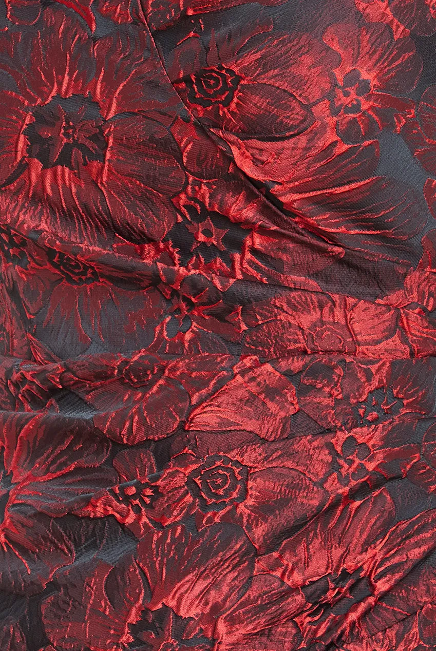 Goddiva Floral Jacquard Bardot Maxi Dress