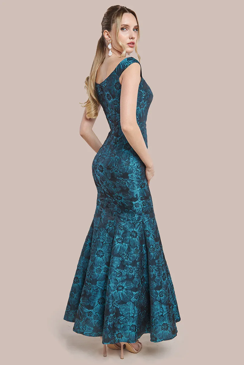 Goddiva Floral Jacquard Bardot Maxi Dress