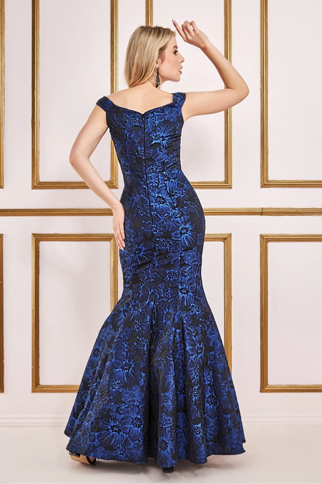 Goddiva Floral Jacquard Bardot Maxi Dress