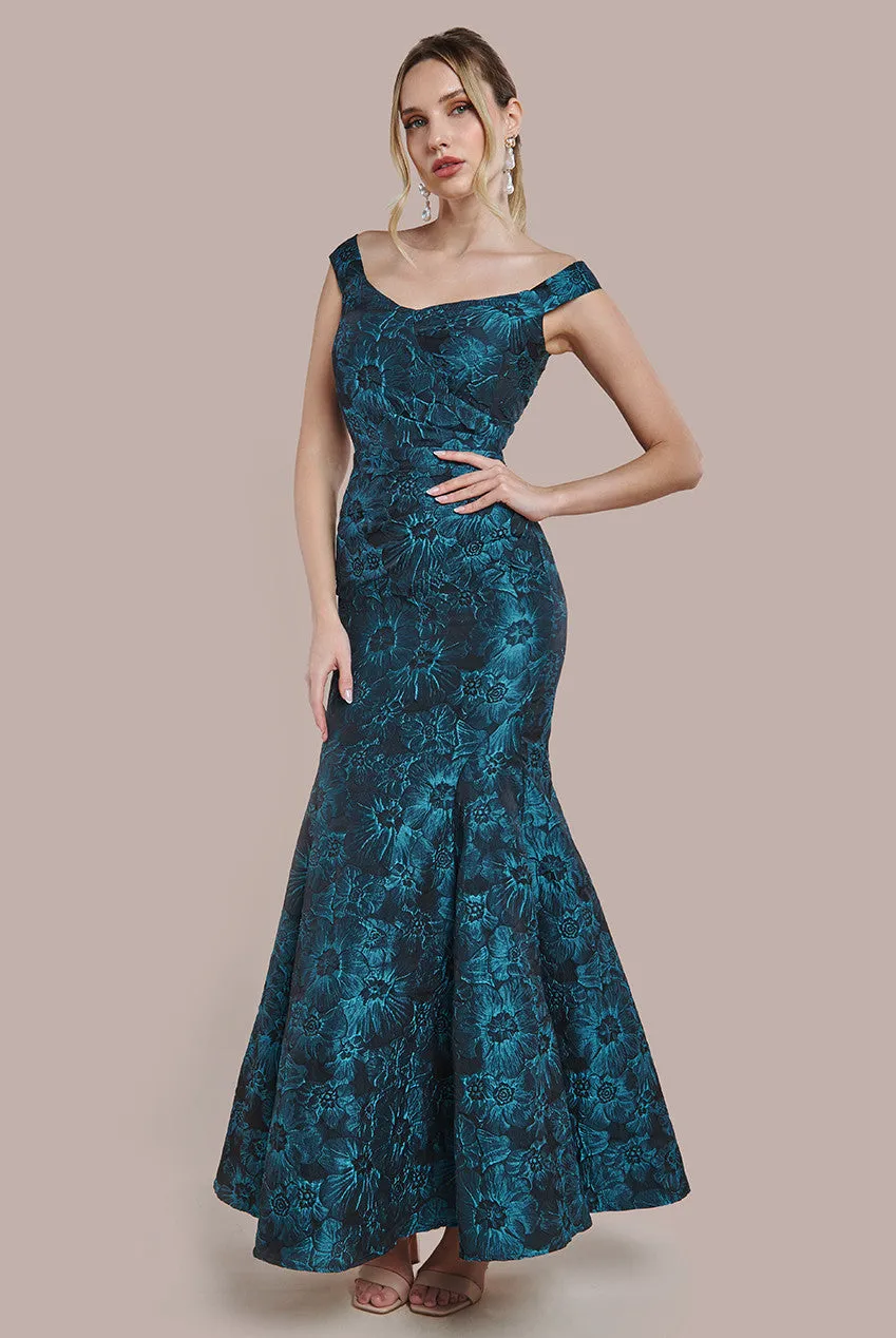 Goddiva Floral Jacquard Bardot Maxi Dress