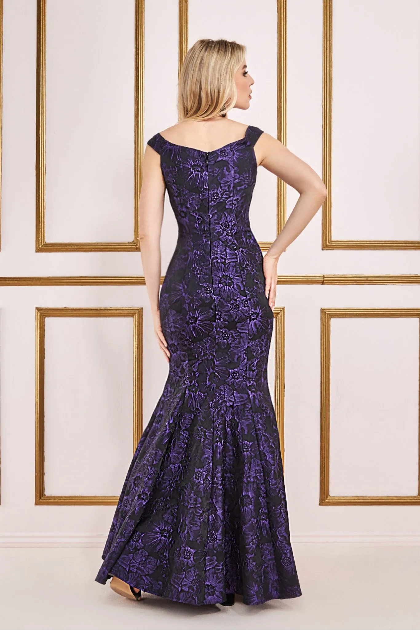 Goddiva Floral Jacquard Bardot Maxi Dress