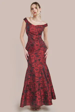Goddiva Floral Jacquard Bardot Maxi Dress