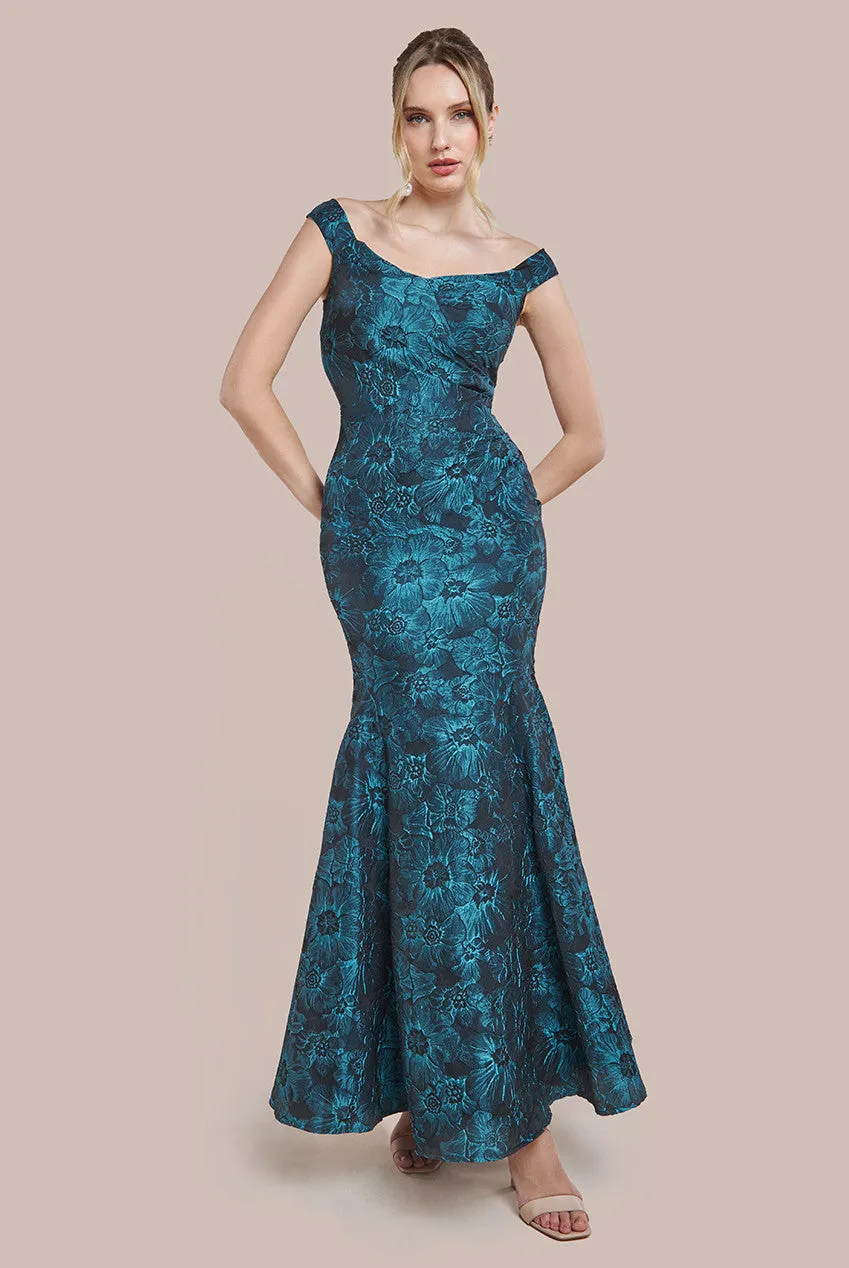 Goddiva Floral Jacquard Bardot Maxi Dress